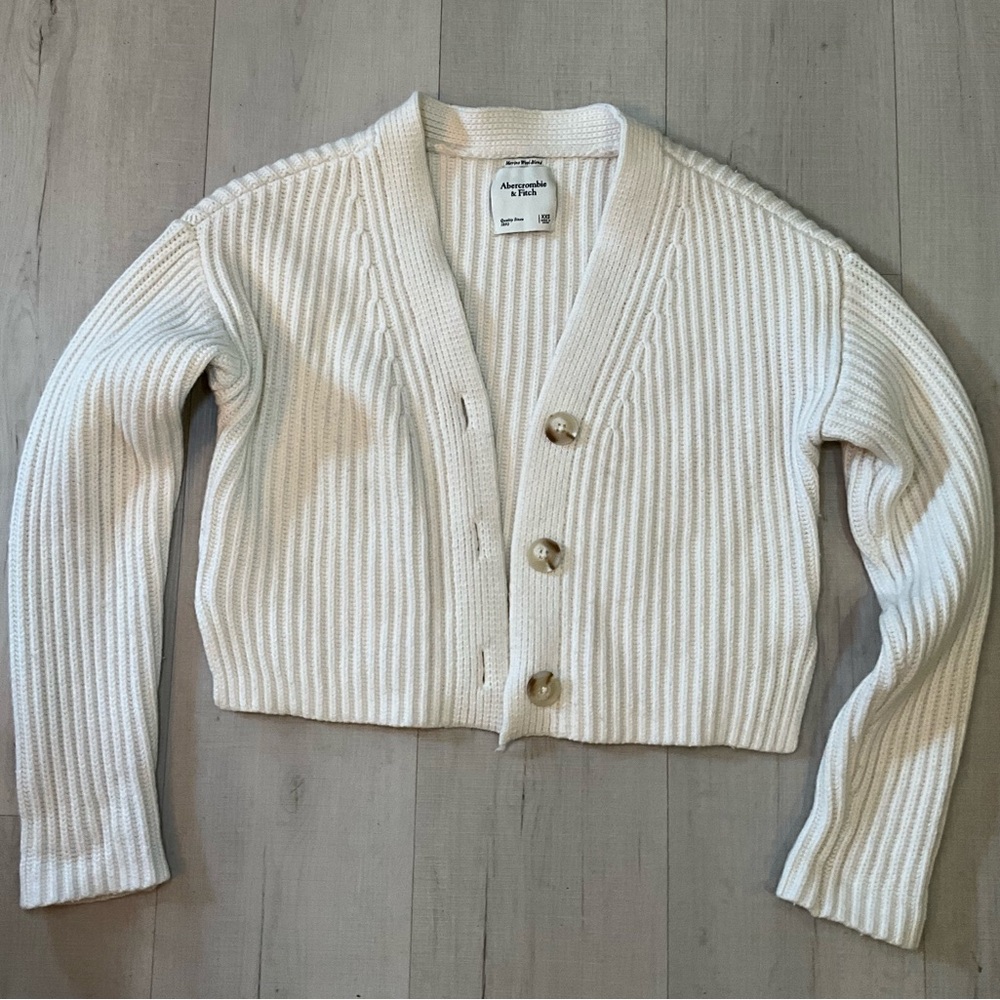 Abercrombie & Fitch Cream Ribbed Button-Up Women's Sweater - Picture 5 of 9